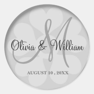 Classy Silver Grey Wedding Monogram Bride & Groom Classic Round Sticker