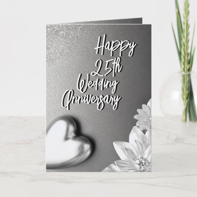 Classy Silver Heart 25th Wedding Anniversary Card (Front)