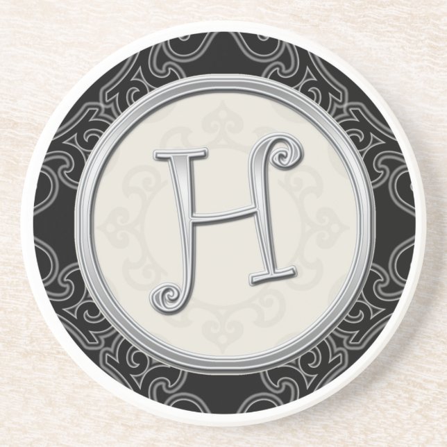 Classy Silver Monogram Initial Coaster (Front)