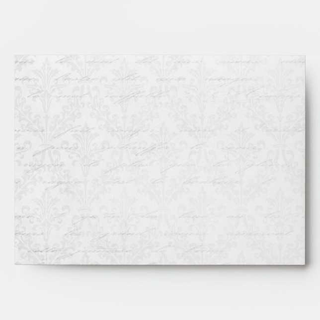 Classy Silver: Script & Damask Linen A-7 Envelope (Front)