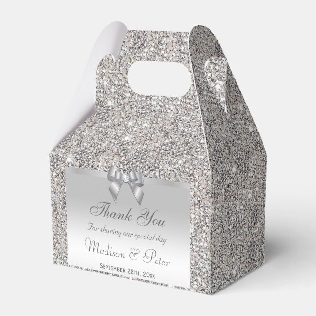 Classy Silver Sequins Bow Diamond Favour Box (Front Side)
