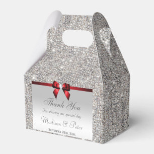 Classy Silver Sequins Red Diamond Bow Favour Box