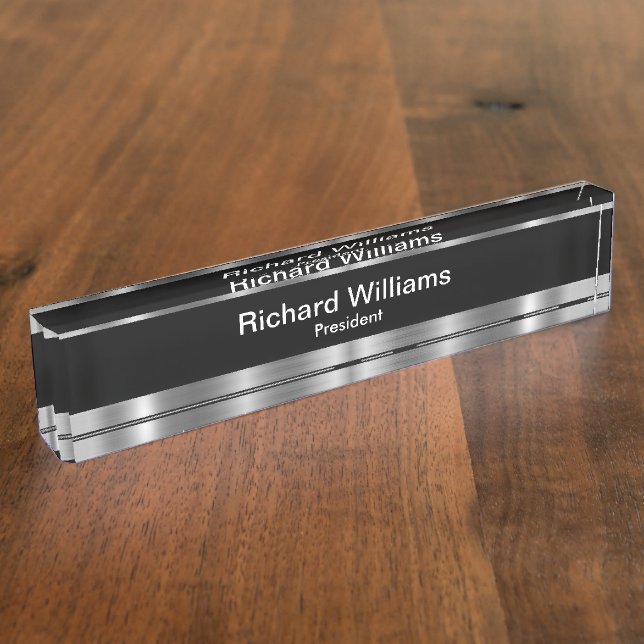 Classy Silver Tone Executive Gift iDea Nameplate (Side)
