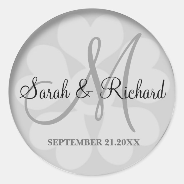 Classy Silver  Wedding Monogram Bride And Groom Classic Round Sticker (Front)