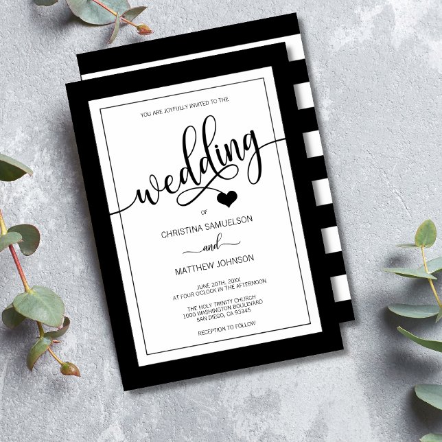 Classy Simple Black & White Heart Wedding Invitation (Creator Uploaded)