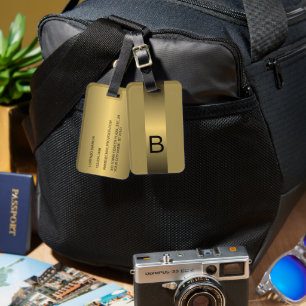 Classy Simple Black Yellow Gold Steel Metallic Luggage Tag
