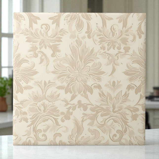 Classy Simple Floral Damask Soft Beige Tile (Creator Uploaded)