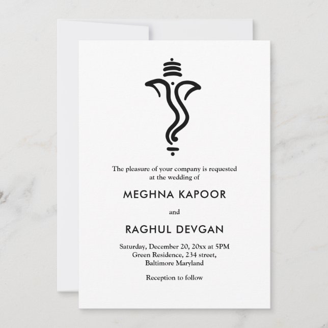 Classy Simple Ganesha/Indian God Wedding Invitation (Front)