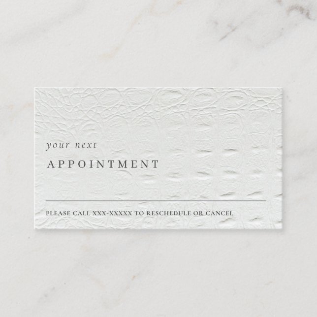 Classy Simple Ivory White Leather Text Appointment Business Card (Front)