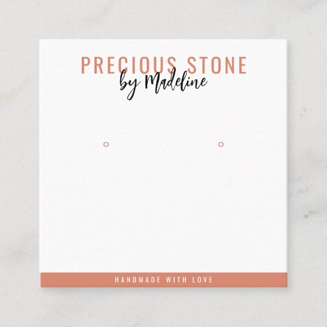Classy Simple Peach Earring Display Square Business Card (Front)