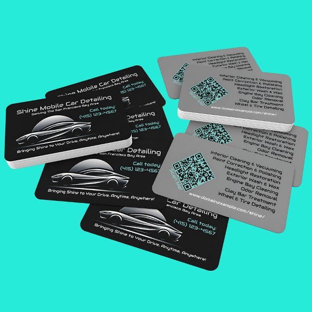 Classy Sleek Mobile Auto Car Detailing QR Code URL Business Card (Creator Uploaded)