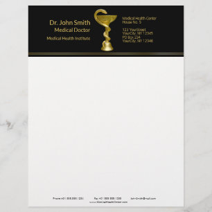 Classy Snake Bowl Medical Hygieia Gold Caduceus Custom Letterhead