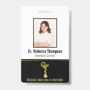 Classy Snake Medical Bowl Hygieia Gold Photo ID Badge