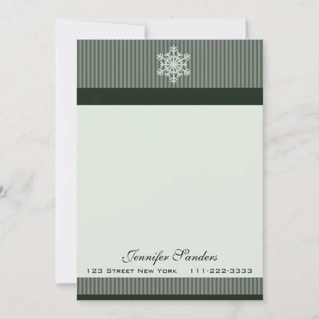 Classy Snowflake Custom Note Cards Green (Front)