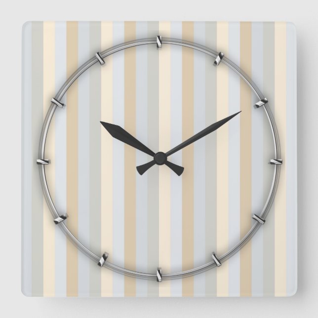 Classy Soft Coloured Greys Vertical Stripes Square Wall Clock (Front)