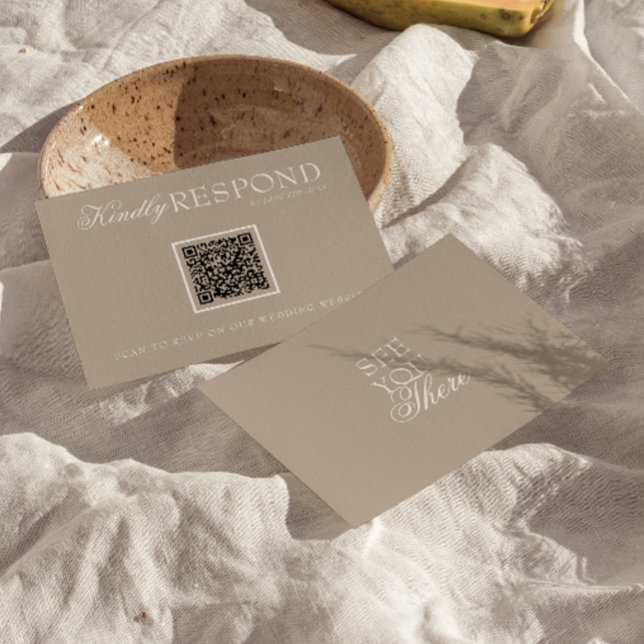 Classy Soft Taupe Old Money QR Fancy Code Wedding RSVP Card (Creator Uploaded)