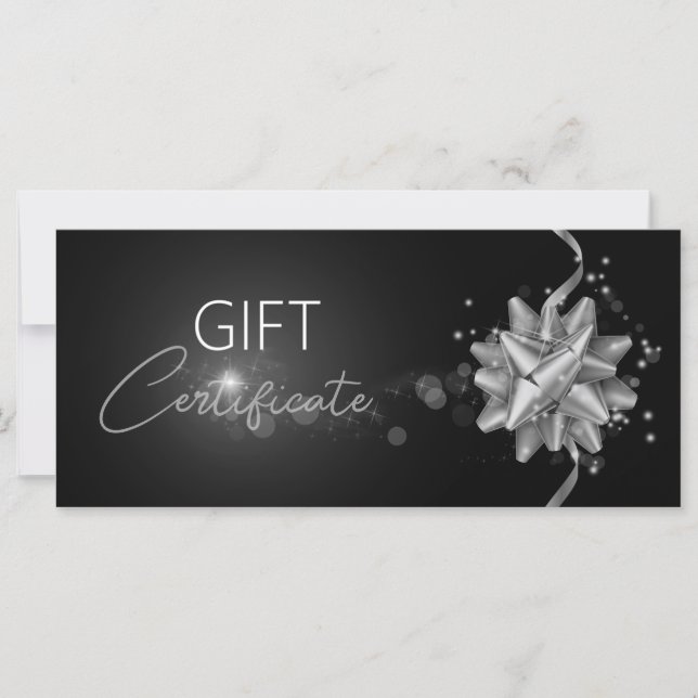 Classy Solid Silver Bow Elegant Black Gift Card (Front)