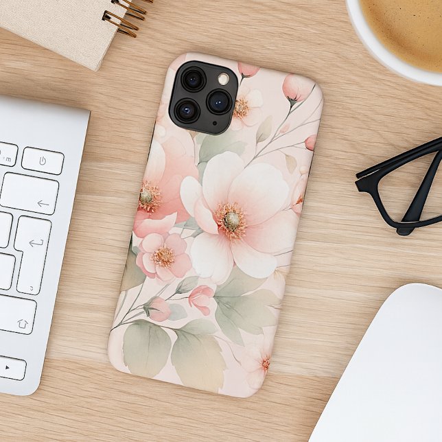 Classy Sophisticated Delicate Watercolor Flowers iPhone Case (Creator Uploaded)