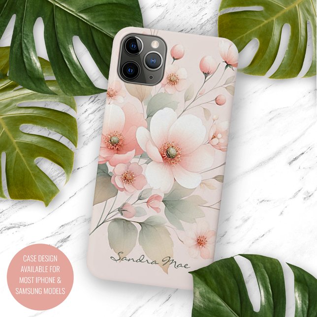 Classy Sophisticated Delicate Watercolor Flowers iPhone Case (Creator Uploaded)