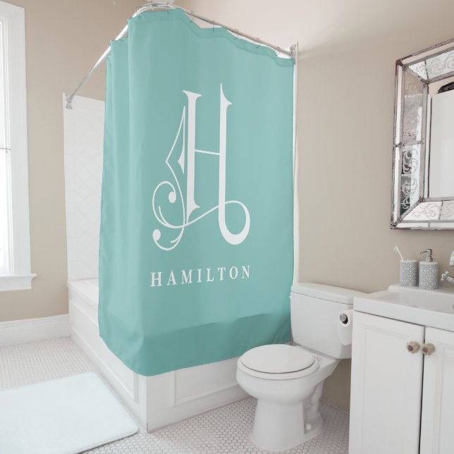 Classy Sophisticated Elegant Monogram H Custom Shower Curtain (In Situ)