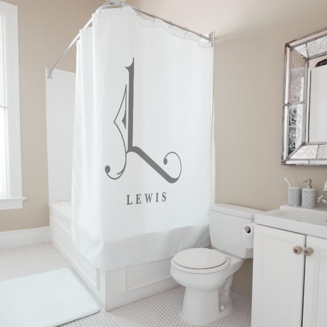 Classy Sophisticated Elegant Monogram L Custom Shower Curtain (In Situ)