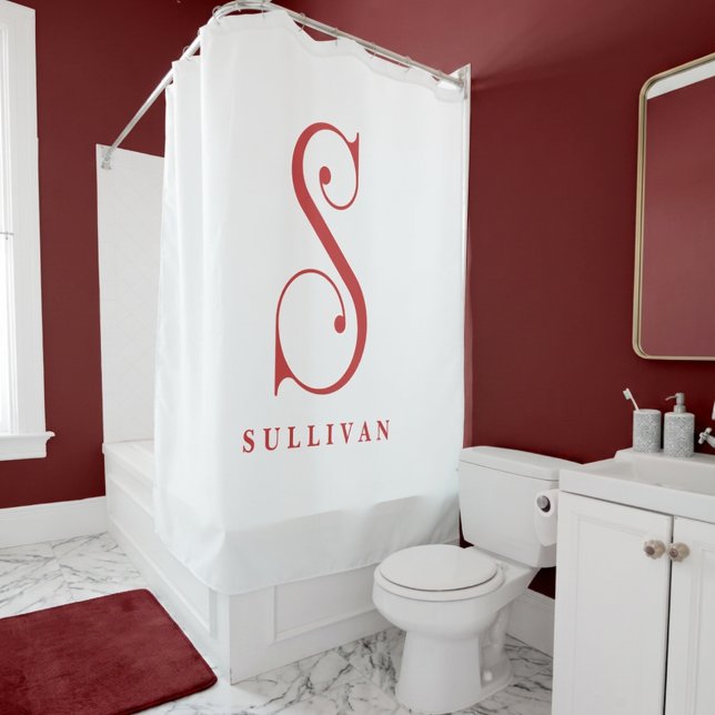 Classy Sophisticated Elegant Monogram S Custom Shower Curtain (A Very Inviting Red)