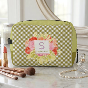 Classy Spring Green Check Pattern Toiletry Bag