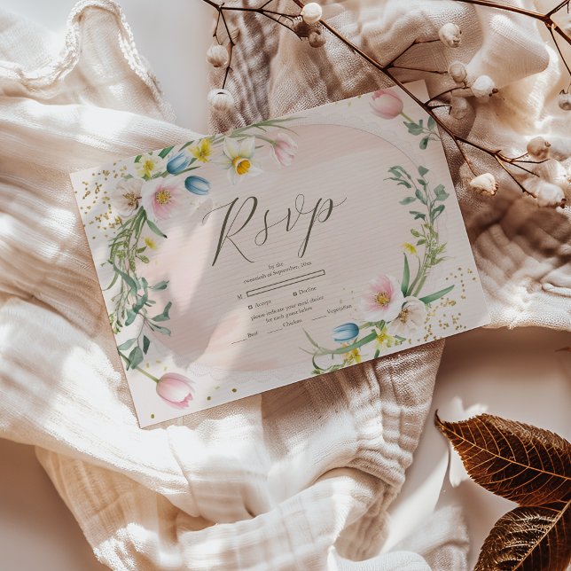 Classy Spring Wildflower Meadow Garden Wedding RSVP Card (Creator Uploaded)