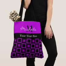 Classy Squares Pattern Black and Purple Monogram