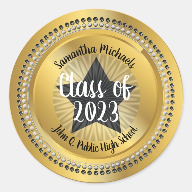 Classy Star Gold Class of 2019 Graduation Classic Round Sticker (Front)