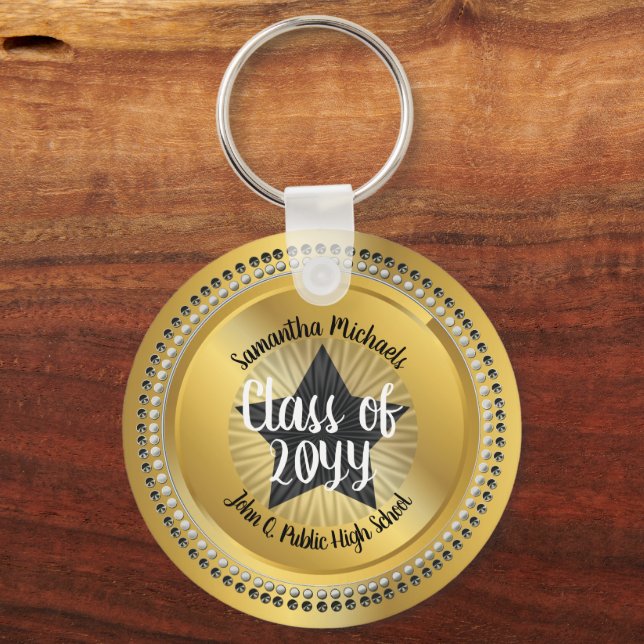 Classy Star Gold Class Year Graduation Key Ring (Front)