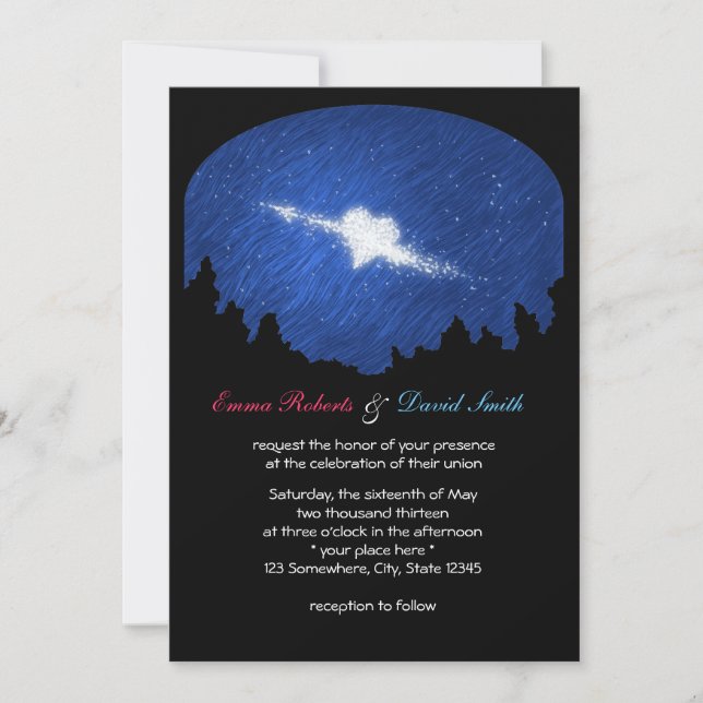 Classy Star Heart Starry Night Wedding Invitations (Front)