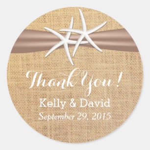 Classy Starfish & Burlap Wedding Favour Stickers