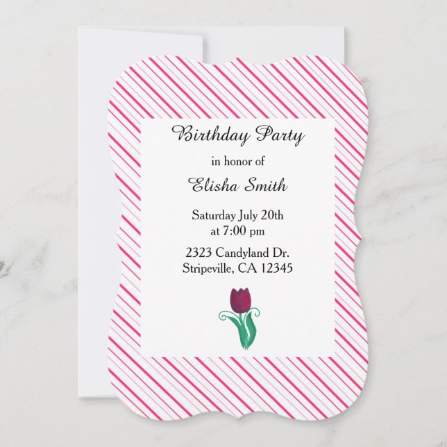 Classy Stripes and Tulip Birthday Invitation (Front)