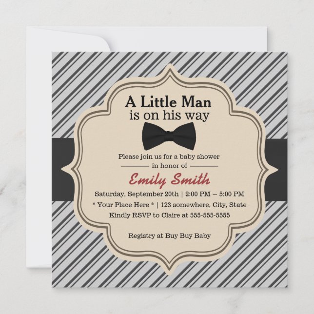 Classy Stripes Bow Tie Little Man Baby Shower Invitation (Front)
