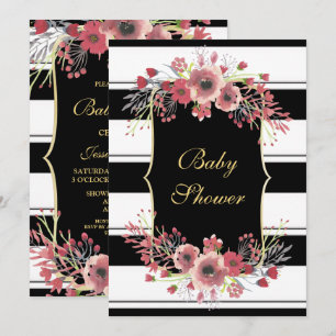Classy Stripes Floral Watercolor Baby Shower Invitation