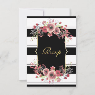 Classy Stripes Floral Watercolor RSVP Card