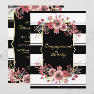 Classy Stripes Floral WatercolorEngagement Invitation