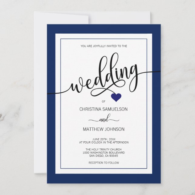 Classy Stripes Navy Blue Nautical Wedding PHOTO Invitation (Front)