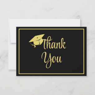 Classy Stylish Black and Gold Graduation Thank You Card