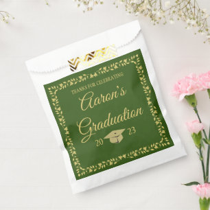 Classy Stylish Gold on Green Graduation Party Favour Bags
