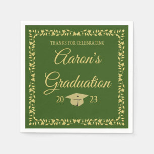 Classy Stylish Gold on Green Graduation Party Napkin