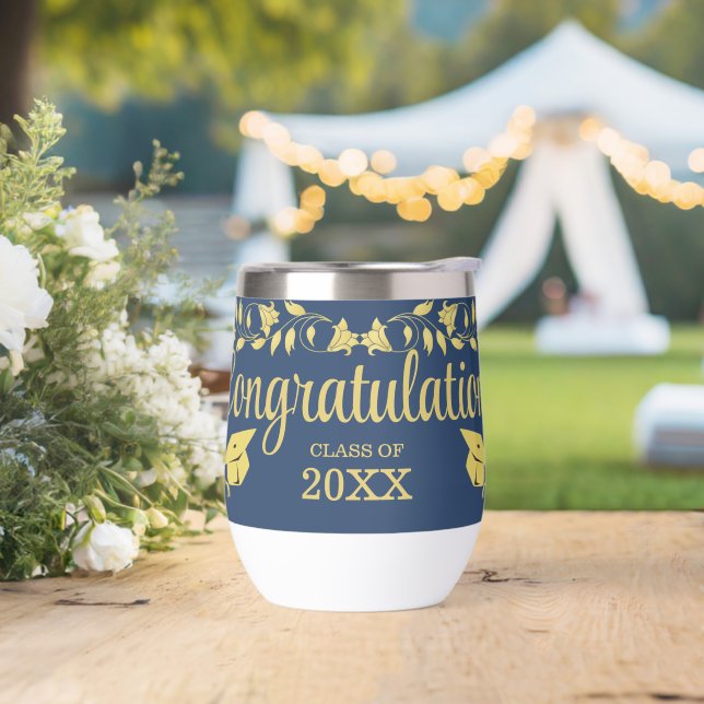 Classy Stylish Gold on Navy Graduation Caps Ivy  (Wedding)