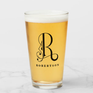 Classy Stylish Monogram Initial R & Last Name Glass