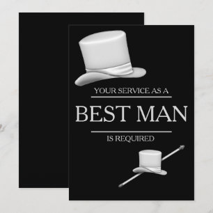 Classy Stylish Silver Top Hat Best Man Invitation