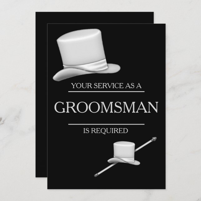 Classy Stylish Silver Top Hat Groomsman Invitation (Front/Back)