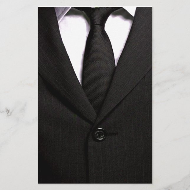 Classy Suit and Black Tie Stationery (Front)
