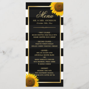 Classy Sunflowers Black White Striped Wedding Menu