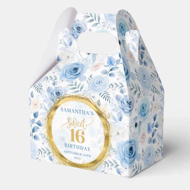Classy Sweet Sixteen Pastel Blue Gold Party Favour Favour Box (Classy Sweet Sixteen Pastel Blue Gold Party Favor Favor Boxes)
