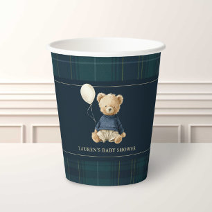 Classy Tartan Polo Bear Baby Shower Paper Cups